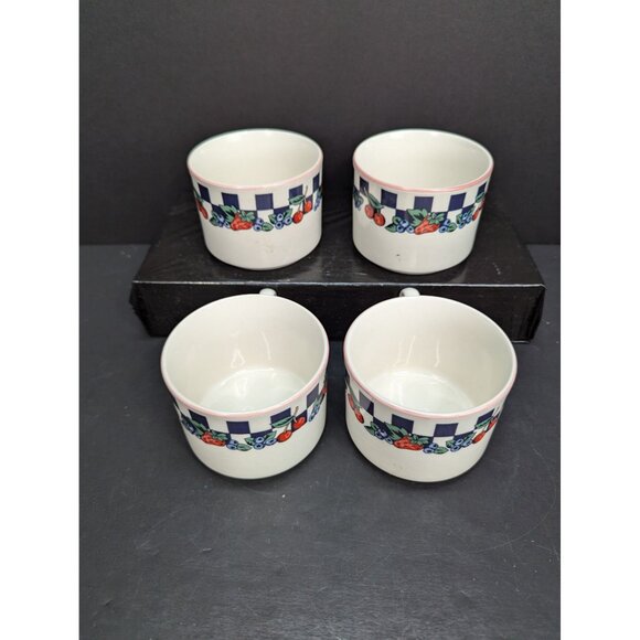 B&D Tabletops Unlimited Flat Coffee Cup Check with Fruit Pattern Lot of 4 - Picture 4 of 8